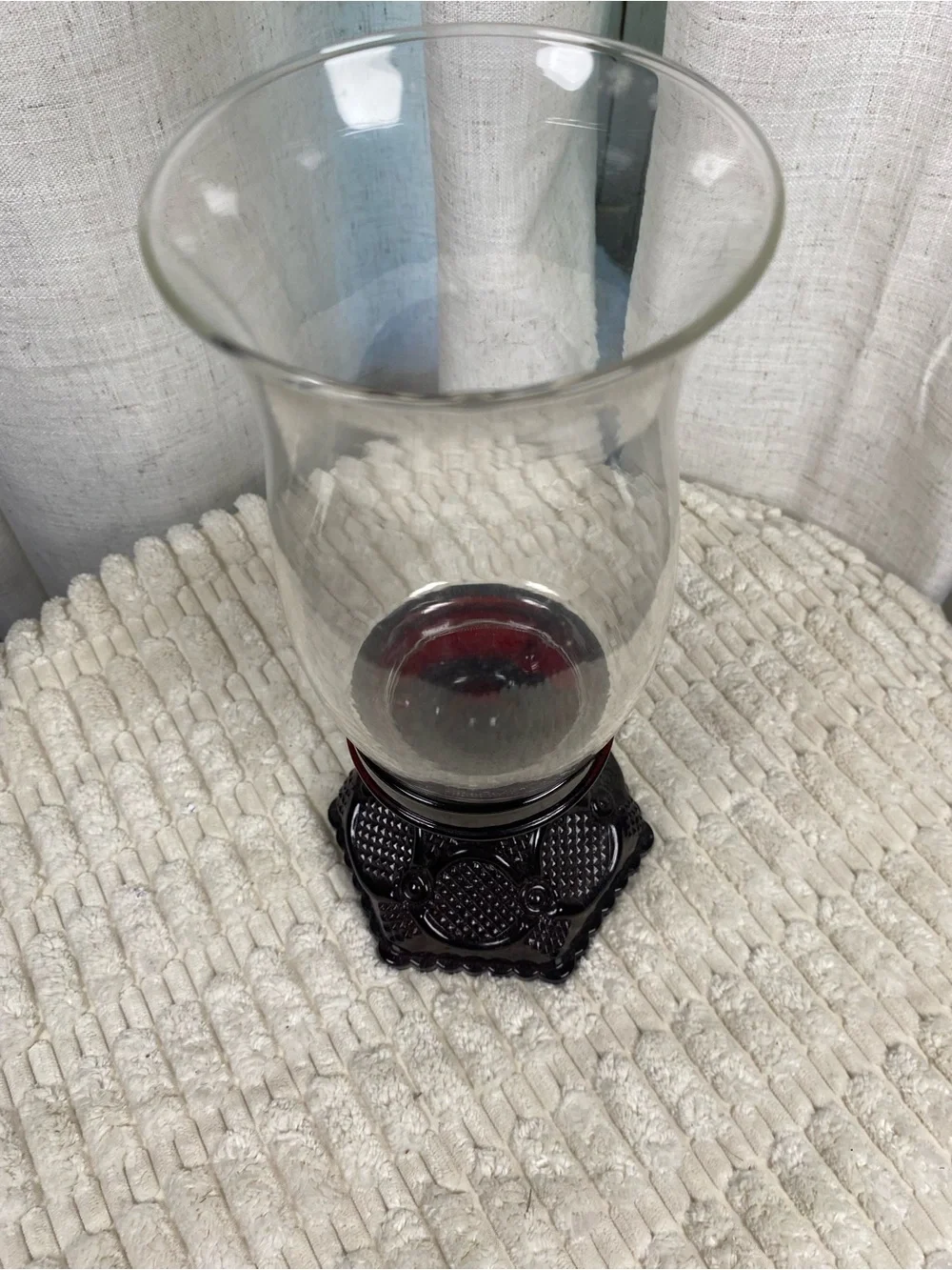 Vintage Avon 1876 Cape Cod Ruby Red Glass Hurricane Lamp & Clear Globe Chimney